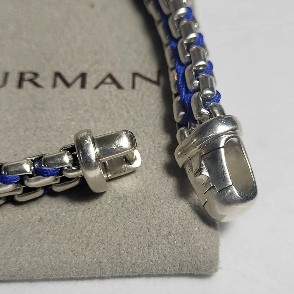 David Yurman Silver Box-Chain Bracelet with Blue Accents Authentic. # 229